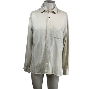 Kardo Mens Cream Hand Loomed Cotton Long Sleeve Button Down Shirt Size L